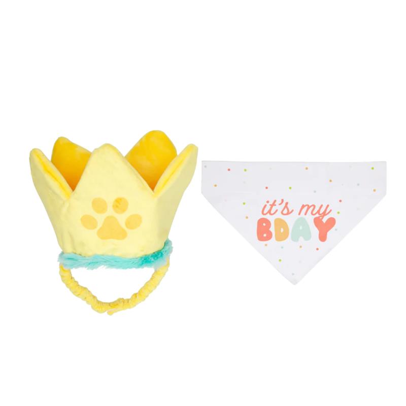 Pearhead Happy Barkday Dog bandana and hat set M/L Image 1